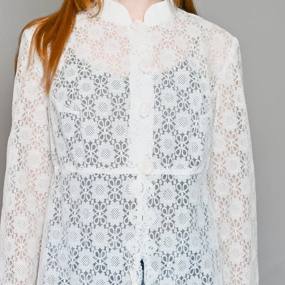 VINTAGE White Floral Sheer Lace Maxi Duster - Picture 4 of 8